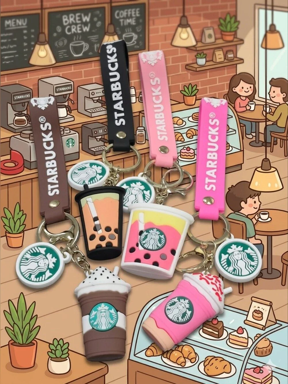 Starbucks Inspired Silicone Keychain Set Of 4 ✨ Boba & Frappe Bundle
